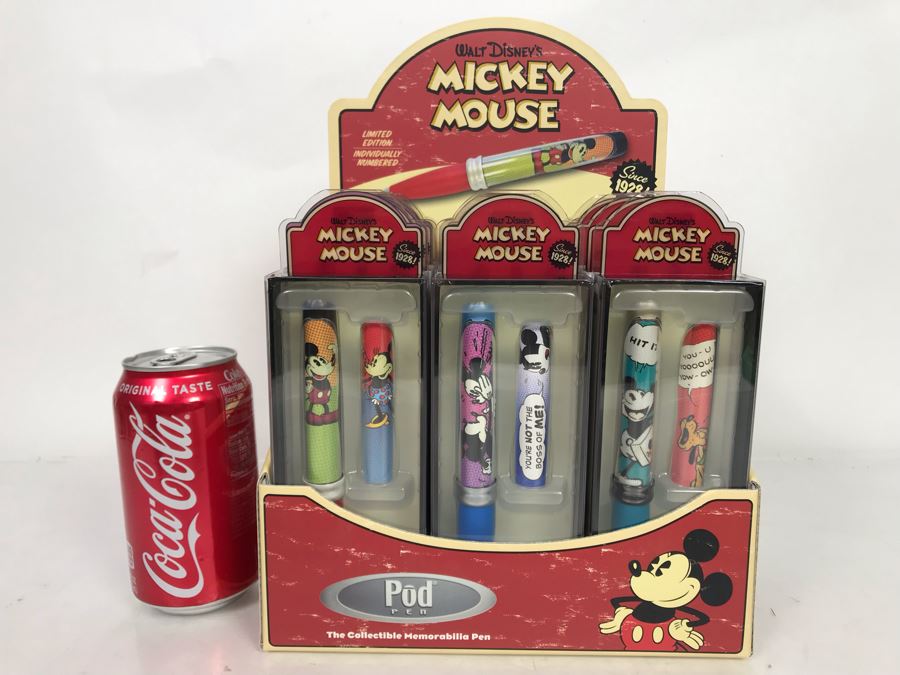 Twelve Walt Disney's Mickey Mouse Limited Edition Pod Pens With Mickey Mouse Store Display Merchandiser