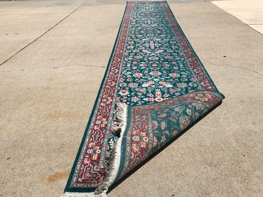 Vintage Handmade Persian Runner Rug Kashan Design Wool Rug Double Knot From Pakistan 2'6' X 14'1' Apx. 300 knots / sq. in. With Certificate Of Authenticity [Photo 2]