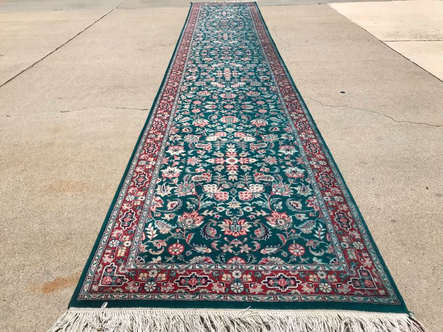 Vintage Handmade Persian Runner Rug Kashan Design Wool Rug Double Knot From Pakistan 2'6' X 14'1' Apx. 300 knots / sq. in. With Certificate Of Authenticity [Photo 1]