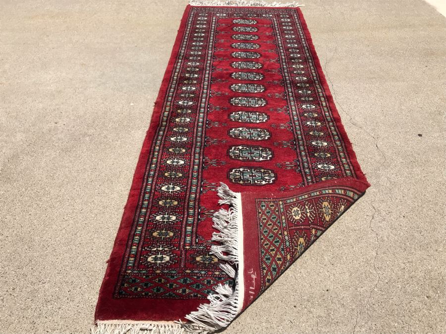 Vintage Handmade SIGNED Persian Runner Rug Bokhara Design From Lahore Pakistan Virgin Wool 2' X 6'2' Apx. 400 knots / sq. in. With Certificate Of Authenticity Valued $1,100 [Photo 3]