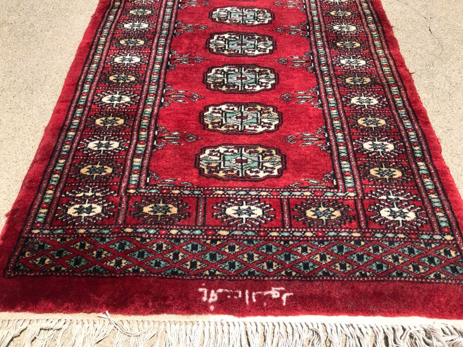 Vintage Handmade SIGNED Persian Runner Rug Bokhara Design From Lahore Pakistan Virgin Wool 2' X 6'2' Apx. 400 knots / sq. in. With Certificate Of Authenticity Valued $1,100 [Photo 7]