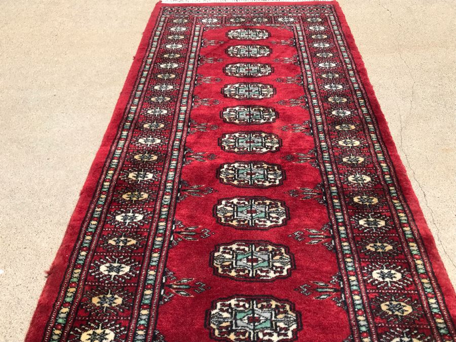 Vintage Handmade SIGNED Persian Runner Rug Bokhara Design From Lahore Pakistan Virgin Wool 2' X 6'2' Apx. 400 knots / sq. in. With Certificate Of Authenticity Valued $1,100 [Photo 9]