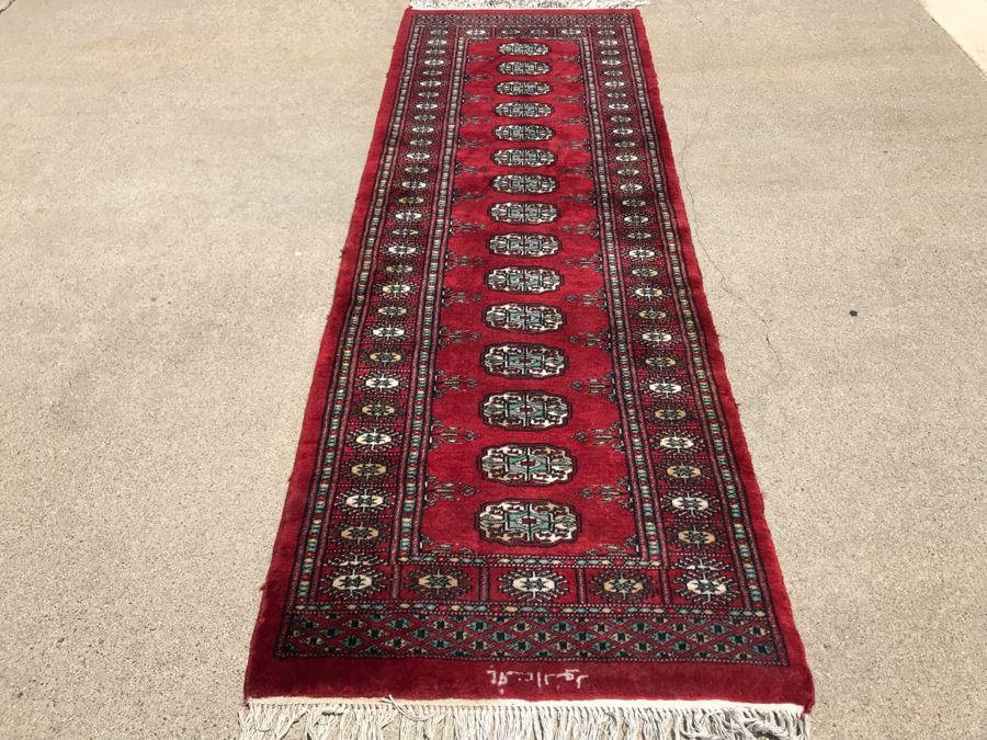 Vintage Handmade SIGNED Persian Runner Rug Bokhara Design From Lahore Pakistan Virgin Wool 2' X 6'2' Apx. 400 knots / sq. in. With Certificate Of Authenticity Valued $1,100 [Photo 6]