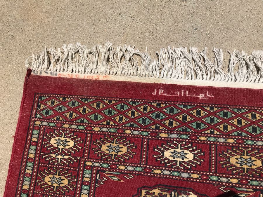 Vintage Handmade SIGNED Persian Runner Rug Bokhara Design From Lahore Pakistan Virgin Wool 2' X 6'2' Apx. 400 knots / sq. in. With Certificate Of Authenticity Valued $1,100 [Photo 14]
