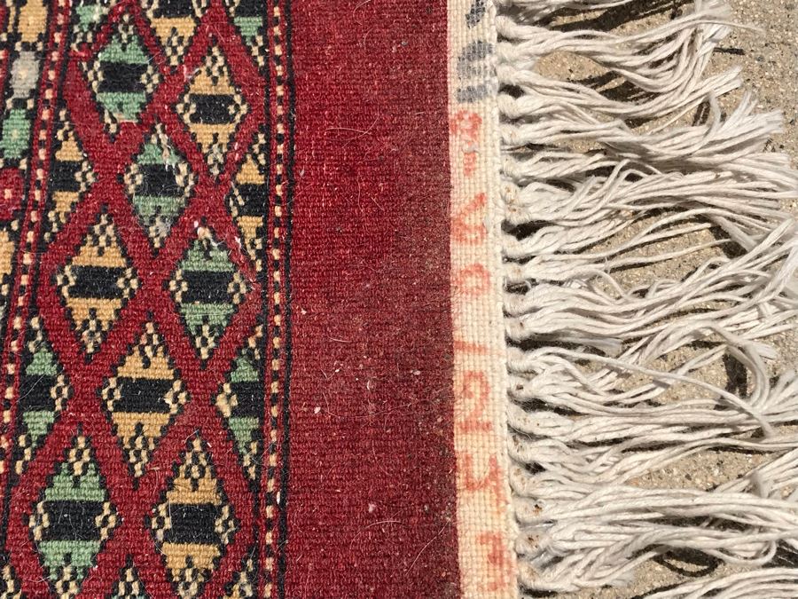 Vintage Handmade SIGNED Persian Runner Rug Bokhara Design From Lahore Pakistan Virgin Wool 2' X 6'2' Apx. 400 knots / sq. in. With Certificate Of Authenticity Valued $1,100 [Photo 16]