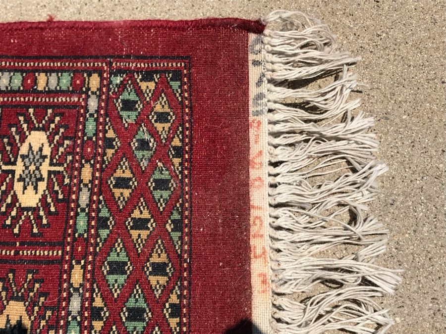 Vintage Handmade SIGNED Persian Runner Rug Bokhara Design From Lahore Pakistan Virgin Wool 2' X 6'2' Apx. 400 knots / sq. in. With Certificate Of Authenticity Valued $1,100 [Photo 15]