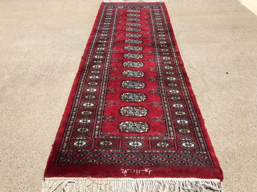 Vintage Handmade SIGNED Persian Runner Rug Bokhara Design From Lahore Pakistan Virgin Wool 2' X 6'2' Apx. 400 knots / sq. in. With Certificate Of Authenticity Valued $1,100 [Photo 5]