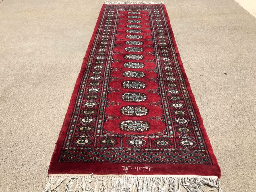 Vintage Handmade SIGNED Persian Runner Rug Bokhara Design From Lahore Pakistan Virgin Wool 2' X 6'2' Apx. 400 knots / sq. in. With Certificate Of Authenticity Valued $1,100