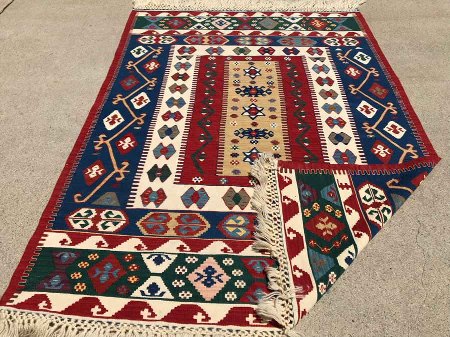 Beautiful Turkish Kilim Handmade Tribal Pattern Area Rug 3'10' X 5'6' Apx. 225 knots / sq. in. [Photo 10]