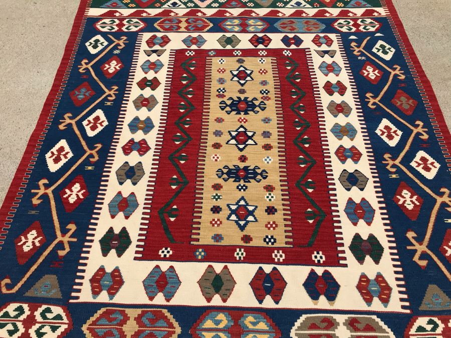 Beautiful Turkish Kilim Handmade Tribal Pattern Area Rug 3'10' X 5'6' Apx. 225 knots / sq. in. [Photo 7]