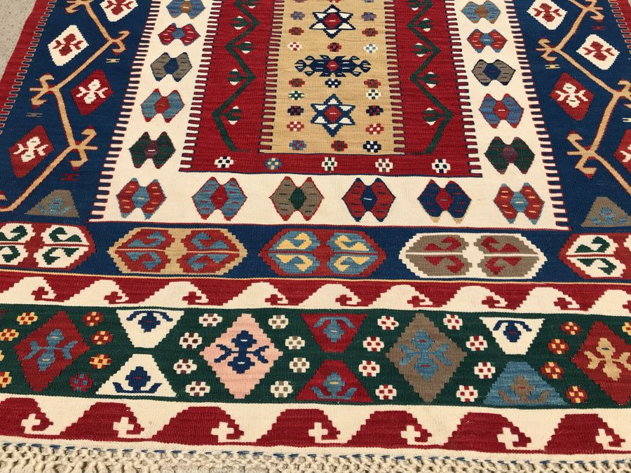 Beautiful Turkish Kilim Handmade Tribal Pattern Area Rug 3'10' X 5'6' Apx. 225 knots / sq. in. [Photo 6]