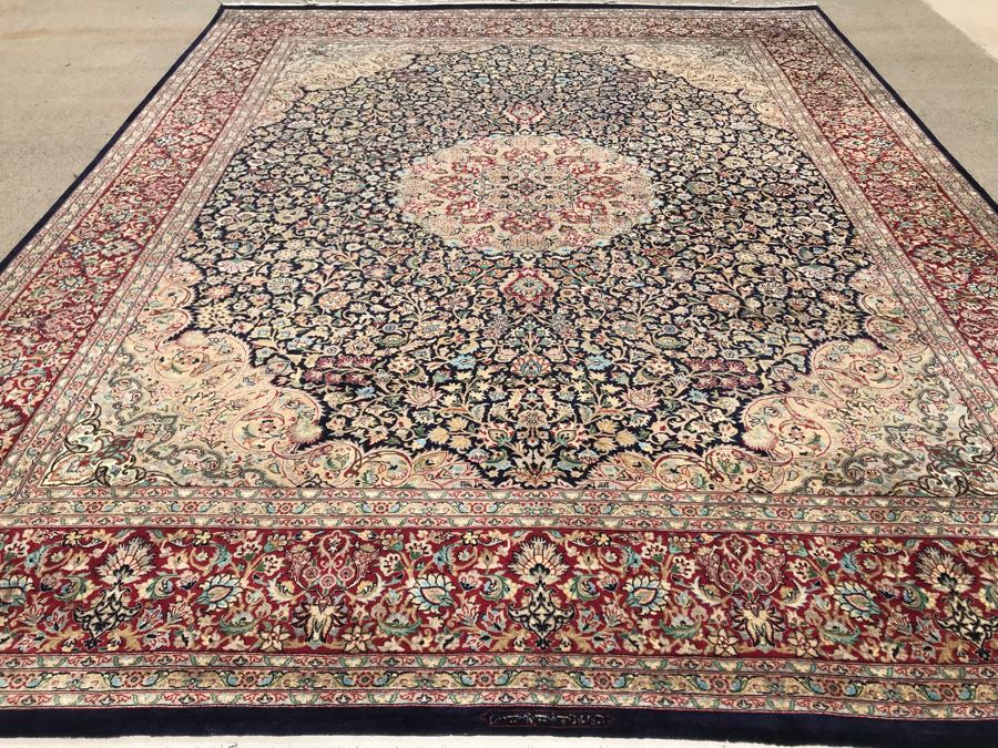 SIGNED Finely Knotted Persian Area Rug 8' X 10'5' Isfahan Design Wool Rug From Pakistan (Lahore) Apx. 300 knots / sq. in. Double Knot With Certificate Of Authenticity