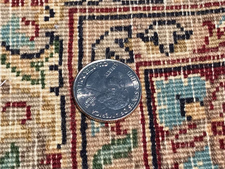 SIGNED Finely Knotted Persian Area Rug 8' X 10'5' Isfahan Design Wool Rug From Pakistan (Lahore) Apx. 300 knots / sq. in. Double Knot With Certificate Of Authenticity [Photo 26]