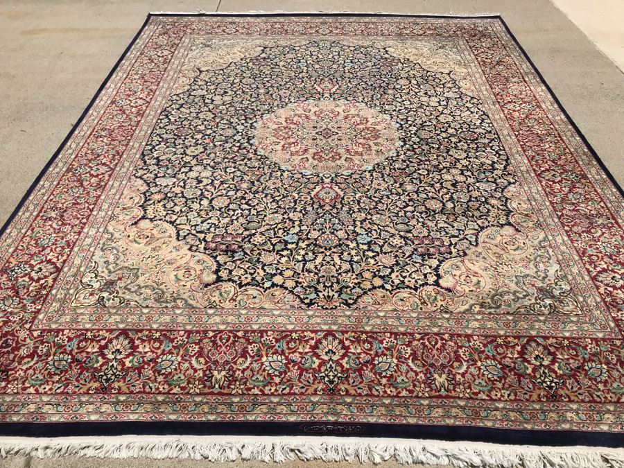 SIGNED Finely Knotted Persian Area Rug 8' X 10'5' Isfahan Design Wool Rug From Pakistan (Lahore) Apx. 300 knots / sq. in. Double Knot With Certificate Of Authenticity [Photo 4]