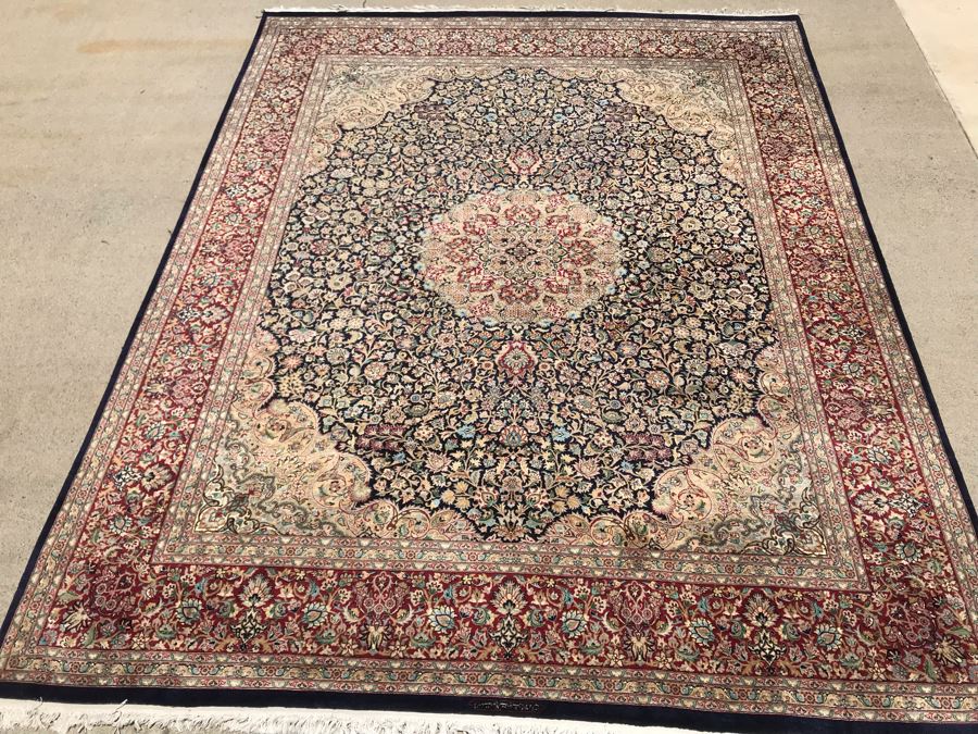 SIGNED Finely Knotted Persian Area Rug 8' X 10'5' Isfahan Design Wool Rug From Pakistan (Lahore) Apx. 300 knots / sq. in. Double Knot With Certificate Of Authenticity [Photo 21]