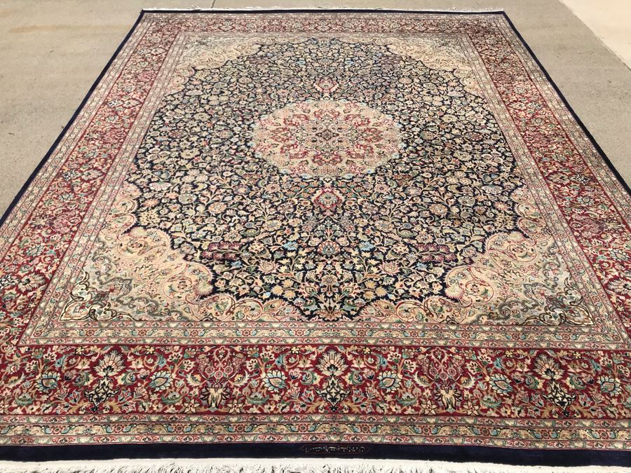 SIGNED Finely Knotted Persian Area Rug 8' X 10'5' Isfahan Design Wool Rug From Pakistan (Lahore) Apx. 300 knots / sq. in. Double Knot With Certificate Of Authenticity [Photo 6]