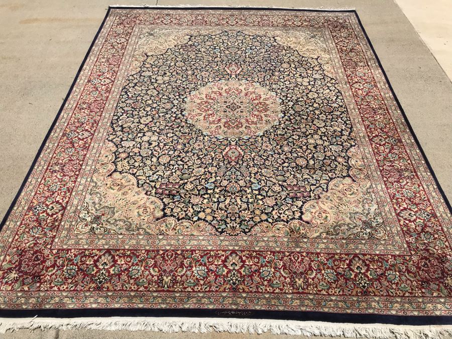SIGNED Finely Knotted Persian Area Rug 8' X 10'5' Isfahan Design Wool Rug From Pakistan (Lahore) Apx. 300 knots / sq. in. Double Knot With Certificate Of Authenticity [Photo 20]