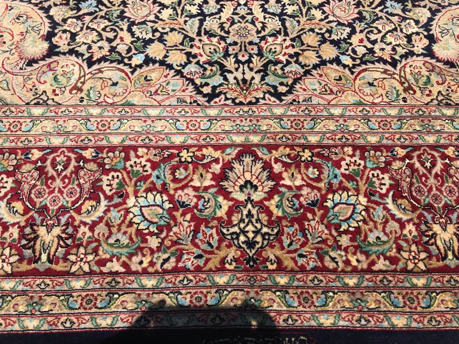 SIGNED Finely Knotted Persian Area Rug 8' X 10'5' Isfahan Design Wool Rug From Pakistan (Lahore) Apx. 300 knots / sq. in. Double Knot With Certificate Of Authenticity [Photo 9]
