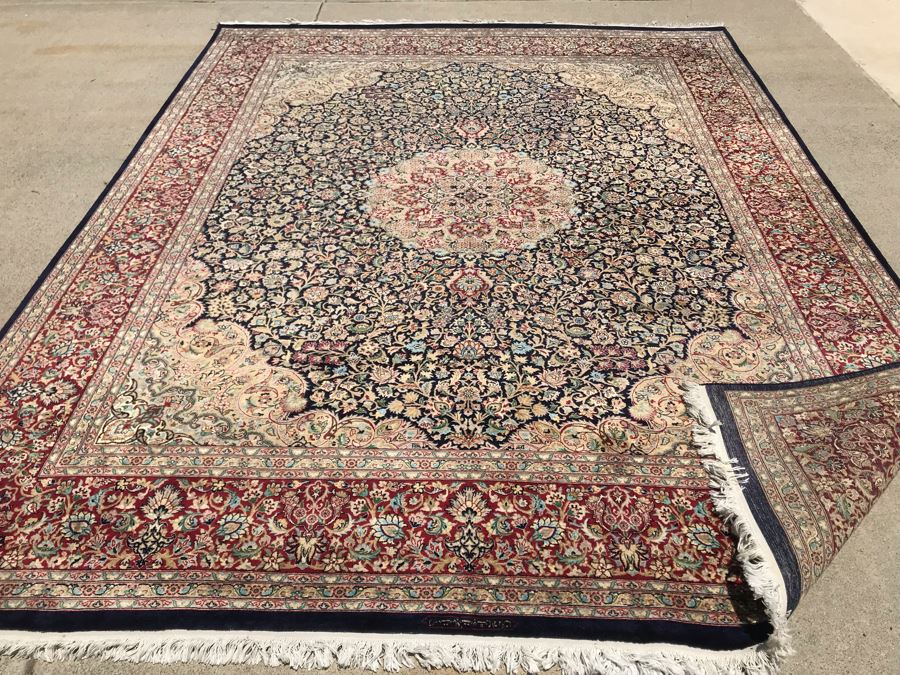SIGNED Finely Knotted Persian Area Rug 8' X 10'5' Isfahan Design Wool Rug From Pakistan (Lahore) Apx. 300 knots / sq. in. Double Knot With Certificate Of Authenticity [Photo 22]