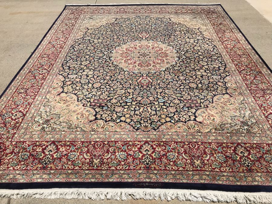 SIGNED Finely Knotted Persian Area Rug 8' X 10'5' Isfahan Design Wool Rug From Pakistan (Lahore) Apx. 300 knots / sq. in. Double Knot With Certificate Of Authenticity [Photo 5]