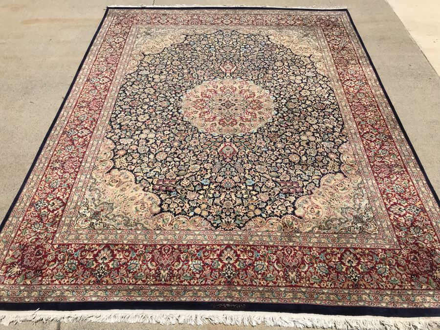 SIGNED Finely Knotted Persian Area Rug 8' X 10'5' Isfahan Design Wool Rug From Pakistan (Lahore) Apx. 300 knots / sq. in. Double Knot With Certificate Of Authenticity [Photo 19]