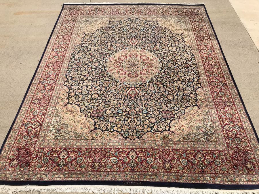 SIGNED Finely Knotted Persian Area Rug 8' X 10'5' Isfahan Design Wool Rug From Pakistan (Lahore) Apx. 300 knots / sq. in. Double Knot With Certificate Of Authenticity [Photo 18]