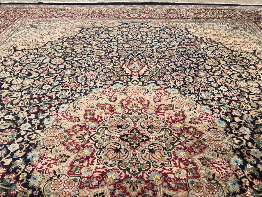 SIGNED Finely Knotted Persian Area Rug 8' X 10'5' Isfahan Design Wool Rug From Pakistan (Lahore) Apx. 300 knots / sq. in. Double Knot With Certificate Of Authenticity [Photo 17]