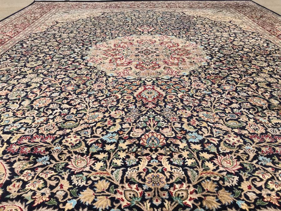 SIGNED Finely Knotted Persian Area Rug 8' X 10'5' Isfahan Design Wool Rug From Pakistan (Lahore) Apx. 300 knots / sq. in. Double Knot With Certificate Of Authenticity [Photo 14]