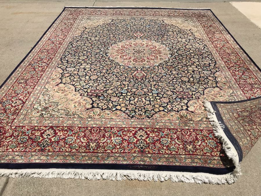 SIGNED Finely Knotted Persian Area Rug 8' X 10'5' Isfahan Design Wool Rug From Pakistan (Lahore) Apx. 300 knots / sq. in. Double Knot With Certificate Of Authenticity [Photo 24]