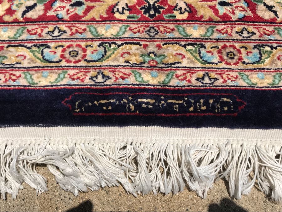SIGNED Finely Knotted Persian Area Rug 8' X 10'5' Isfahan Design Wool Rug From Pakistan (Lahore) Apx. 300 knots / sq. in. Double Knot With Certificate Of Authenticity [Photo 2]