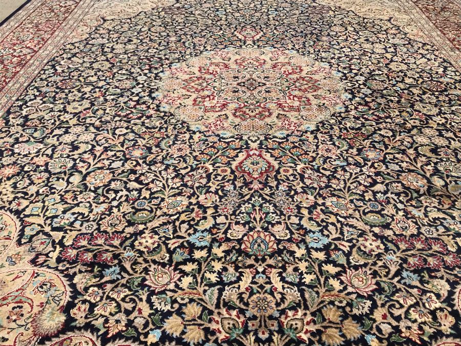 SIGNED Finely Knotted Persian Area Rug 8' X 10'5' Isfahan Design Wool Rug From Pakistan (Lahore) Apx. 300 knots / sq. in. Double Knot With Certificate Of Authenticity [Photo 11]