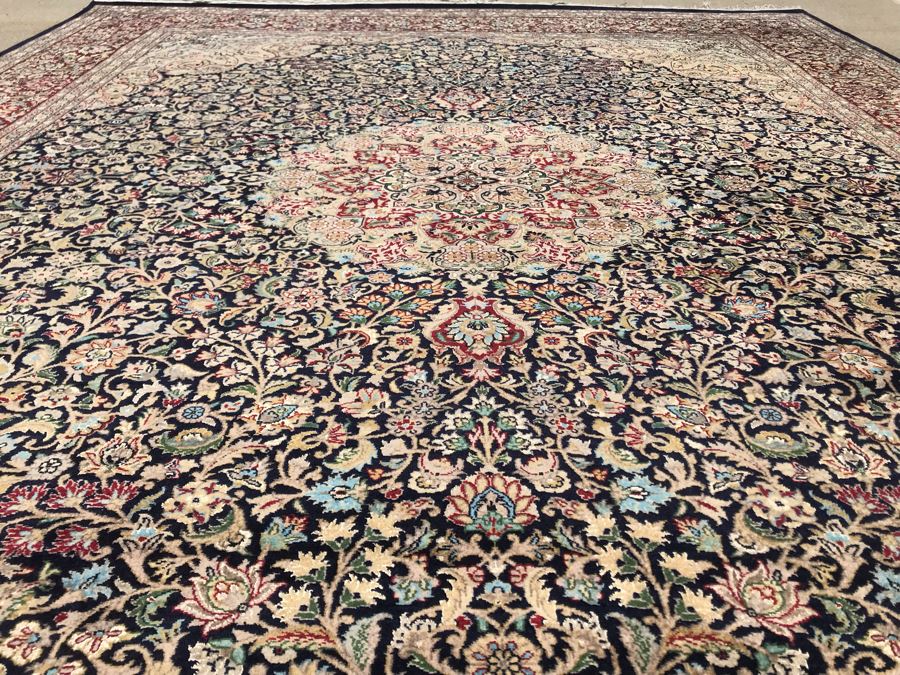 SIGNED Finely Knotted Persian Area Rug 8' X 10'5' Isfahan Design Wool Rug From Pakistan (Lahore) Apx. 300 knots / sq. in. Double Knot With Certificate Of Authenticity [Photo 15]