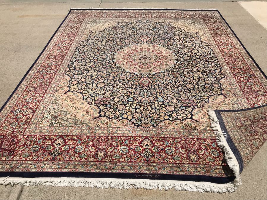 SIGNED Finely Knotted Persian Area Rug 8' X 10'5' Isfahan Design Wool Rug From Pakistan (Lahore) Apx. 300 knots / sq. in. Double Knot With Certificate Of Authenticity [Photo 23]