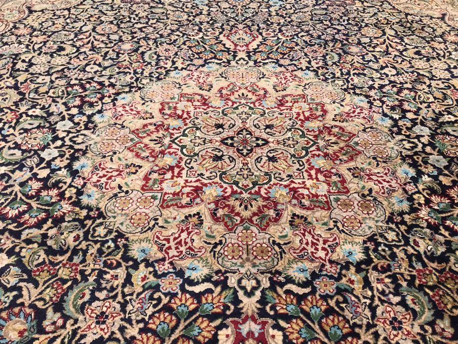 SIGNED Finely Knotted Persian Area Rug 8' X 10'5' Isfahan Design Wool Rug From Pakistan (Lahore) Apx. 300 knots / sq. in. Double Knot With Certificate Of Authenticity [Photo 3]