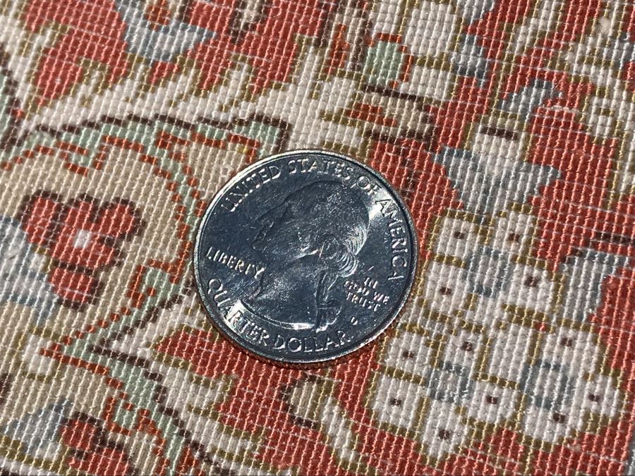 SIGNED Fine Silk Persian Area Rug 3'2.5' X 5' Qom Design From Iran (Has Sleeve On Back To Display On Wall) Apx. 780 knots / sq. in. With Certificate Of Authenticity [Photo 13]