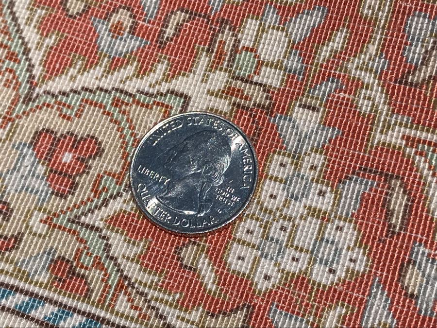 SIGNED Fine Silk Persian Area Rug 3'2.5' X 5' Qom Design From Iran (Has Sleeve On Back To Display On Wall) Apx. 780 knots / sq. in. With Certificate Of Authenticity [Photo 14]