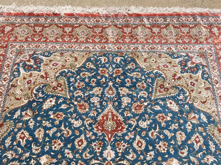 SIGNED Fine Silk Persian Area Rug 3'2.5' X 5' Qom Design From Iran (Has Sleeve On Back To Display On Wall) Apx. 780 knots / sq. in. With Certificate Of Authenticity [Photo 11]