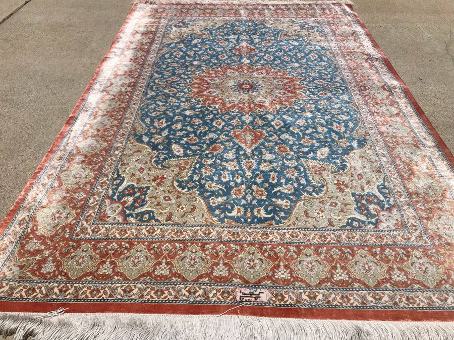 SIGNED Fine Silk Persian Area Rug 3'2.5' X 5' Qom Design From Iran (Has Sleeve On Back To Display On Wall) Apx. 780 knots / sq. in. With Certificate Of Authenticity [Photo 7]
