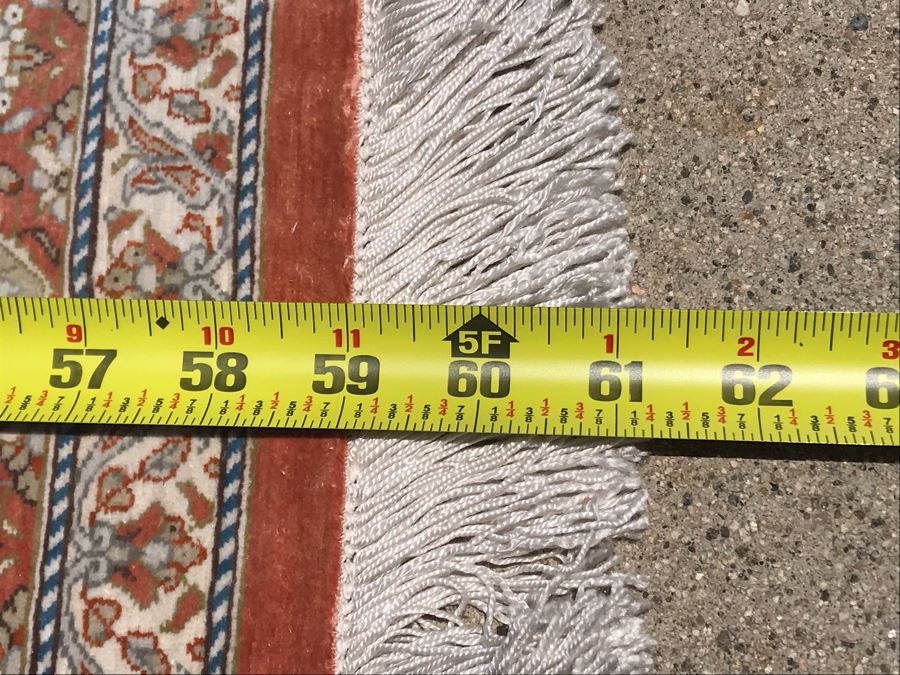 SIGNED Fine Silk Persian Area Rug 3'2.5' X 5' Qom Design From Iran (Has Sleeve On Back To Display On Wall) Apx. 780 knots / sq. in. With Certificate Of Authenticity [Photo 16]