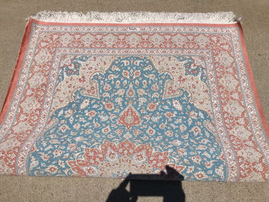 SIGNED Fine Silk Persian Area Rug 3'2.5' X 5' Qom Design From Iran (Has Sleeve On Back To Display On Wall) Apx. 780 knots / sq. in. With Certificate Of Authenticity [Photo 17]
