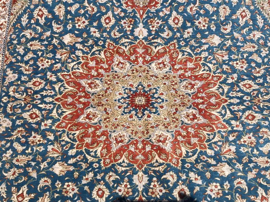 SIGNED Fine Silk Persian Area Rug 3'2.5' X 5' Qom Design From Iran (Has Sleeve On Back To Display On Wall) Apx. 780 knots / sq. in. With Certificate Of Authenticity [Photo 10]