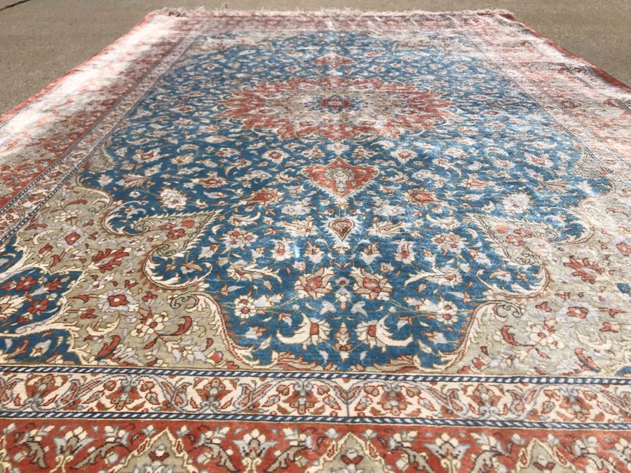 SIGNED Fine Silk Persian Area Rug 3'2.5' X 5' Qom Design From Iran (Has Sleeve On Back To Display On Wall) Apx. 780 knots / sq. in. With Certificate Of Authenticity [Photo 9]