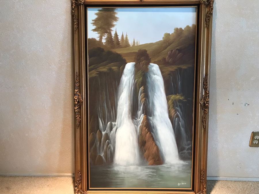 Original Signed Oil Painting Of Waterfall By Jorge Prieto B [Photo 4]