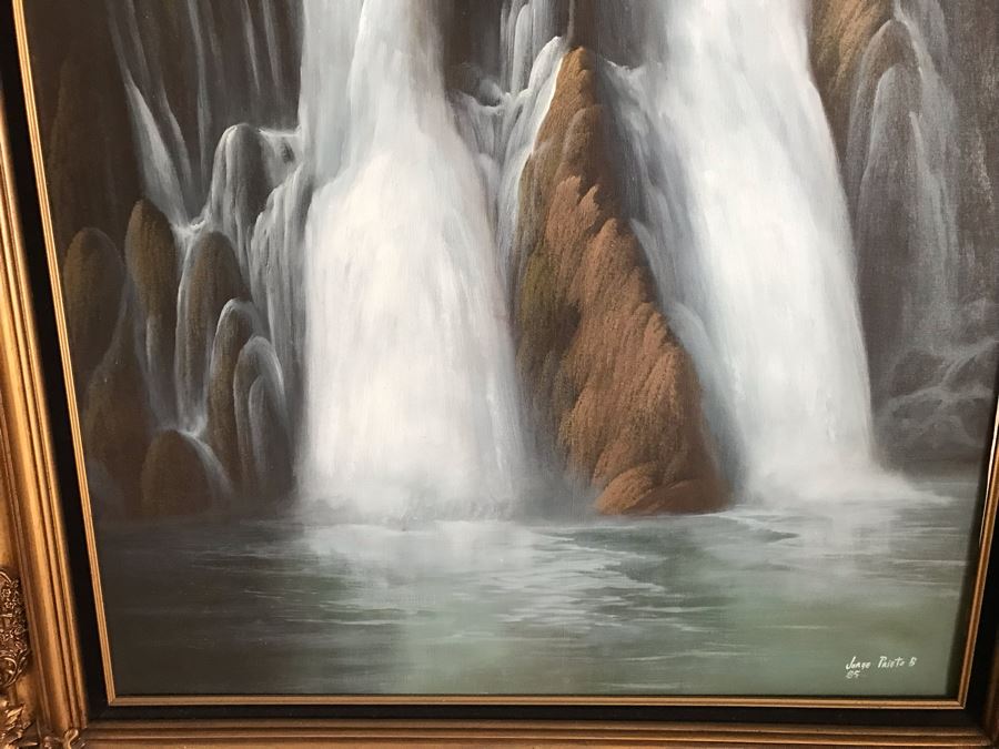 Original Signed Oil Painting Of Waterfall By Jorge Prieto B [Photo 8]
