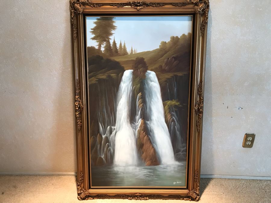 Original Signed Oil Painting Of Waterfall By Jorge Prieto B [Photo 2]