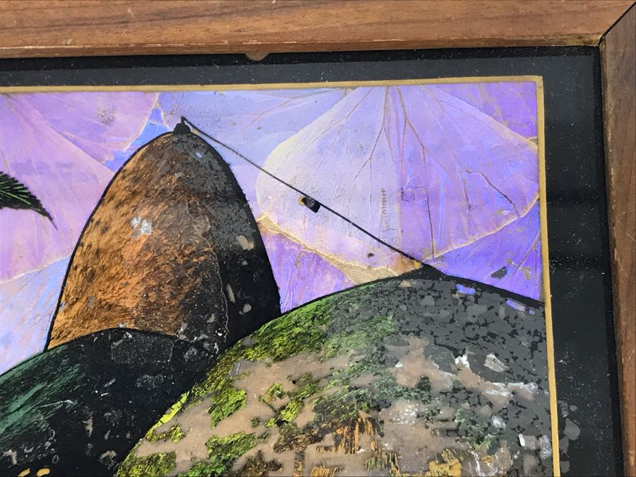Vintage Rio De Janeiro Brazil Butterfly Wing Artwork In Wooden Inlay Frame 8.5 X 7 [Photo 4]