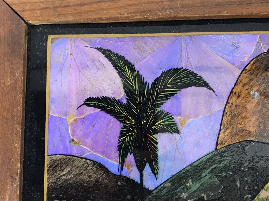 Vintage Rio De Janeiro Brazil Butterfly Wing Artwork In Wooden Inlay Frame 8.5 X 7 [Photo 3]