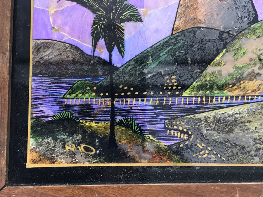 Vintage Rio De Janeiro Brazil Butterfly Wing Artwork In Wooden Inlay Frame 8.5 X 7 [Photo 6]