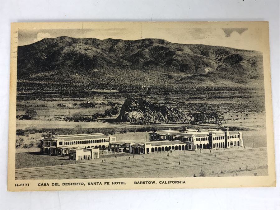 Vintage Postmarked 1927 Santa Fe Hotel Railroad Barstow, CA Postcard