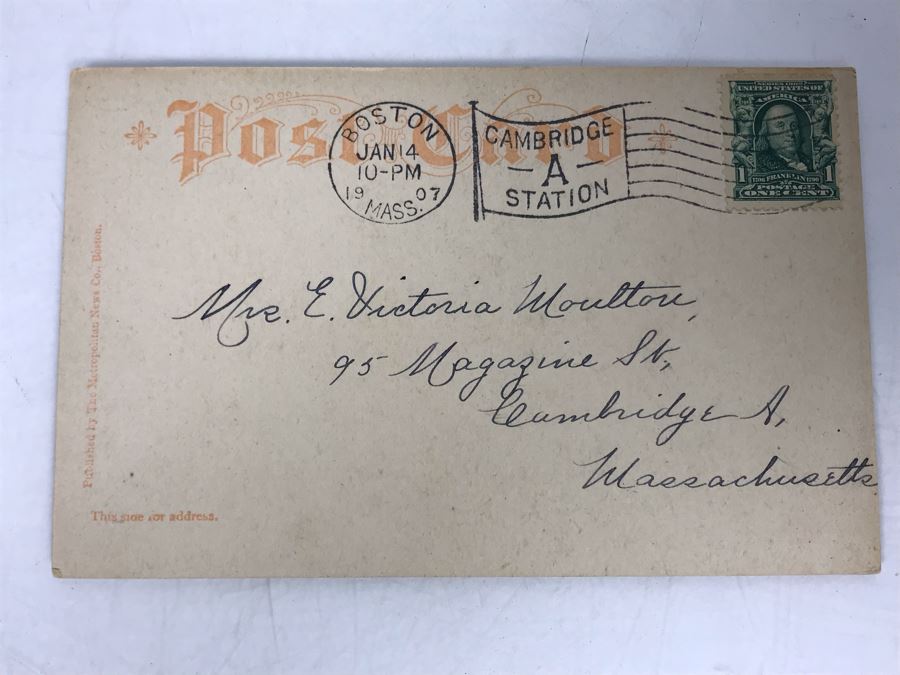 Antique Postmarked 1907 North Union Station, Boston Mass. Railroad Postcard [Photo 3]